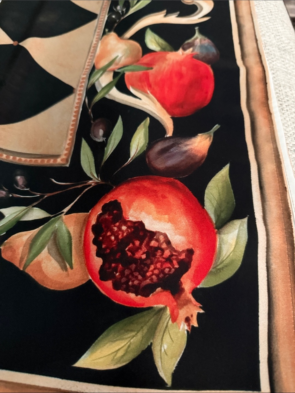 Decorative Throw with Red Pomegranate Print. Purchased in Italy. N used.